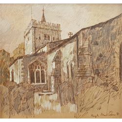 Hugh Ralph Micklem (British 1918-2009): St Mary's Church Denham Buckinghamshire, mixed media on paper signed and dated 1981, 23cm x 24cm