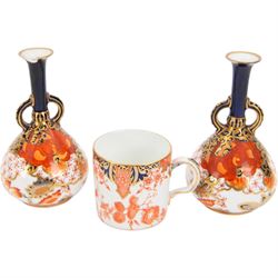 Collection Royal Crown Derby in various pattern, comprising Imari 198 pattern plate, three Imari 4363 pattern side plates, two Imari 2444 bud vases, Imari 2712 patter coffee can and saucer, together with Crown Staffordshire bowl and dessert plate 