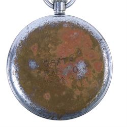 Silver improved patent open faced pocket watch, together with a plated Helvetia military issue pocket watch with broad arrow verso and two silver fob watches