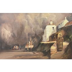 Jack R Mould (British 1925-1998): Port Isaac, oil on canvas signed, titled verso 50cm x 75cm