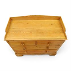Victorian pine chest, galleried three quarter top, fitted with two short and two long drawers. with shaped apron and supports