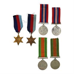 WWII British medals comparing two War medals, two defence medals and two 1939-45 Stars  