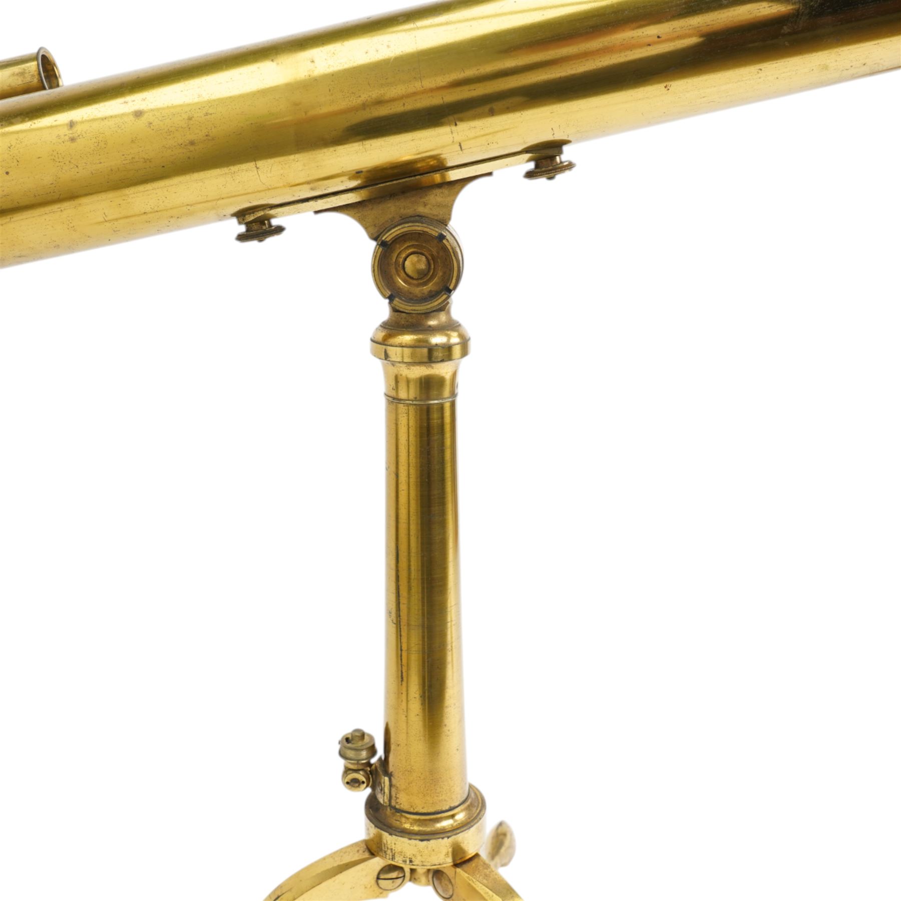 19th century brass telescope by G & D Davis, London on a tripod stand and in mahogany case, length of case 114cm