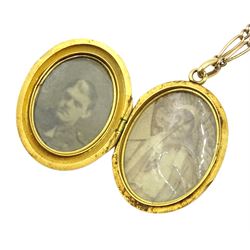 Early 20th century 18ct gold oval locket pendant, on 9ct gold Figaro link chain