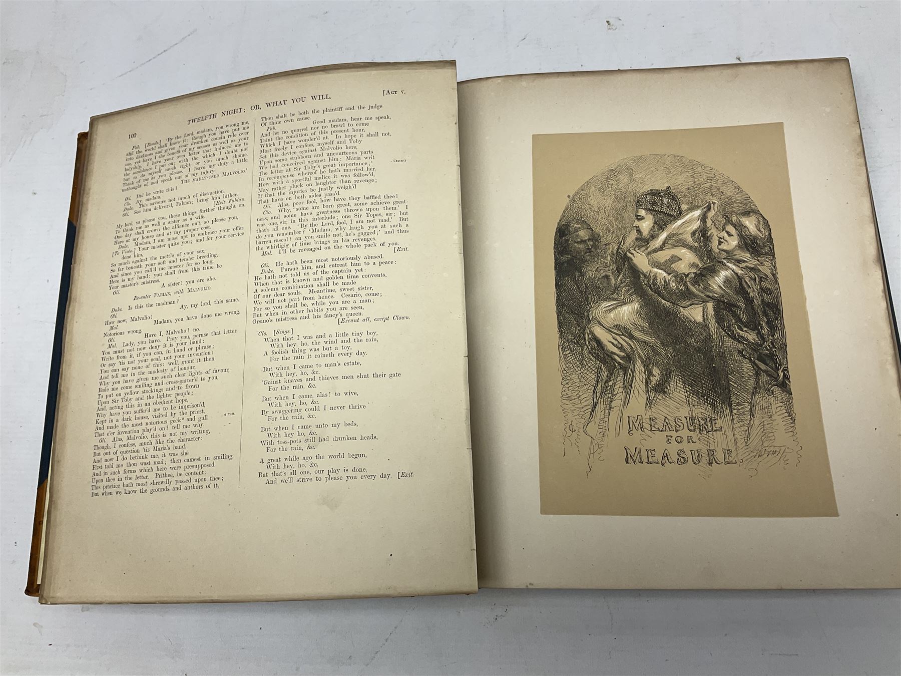 The Library Shakspeare Illustrated by Sir John Gilbert, George Cruikshank and R. Dudley with laid-in colour plates, three volumes, uniformly bound in half leather with a.e.g.