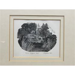 Ian Stephens RE (British 1940-): 'Cosgrove Mill' and 'Cottesbrooke', pair wood engravings signed and titled, dated 1983 and 1984 and numbered 22/50 and 26/50, respectively, 10cm x 13cm; Elaine Marshall (British Contemporary): 'Trinity Garden, Greenwich Riverwalk 1', coloured etching with aquatint signed titled and numbered 26/100 in pencil 23cm x 16cm (3)