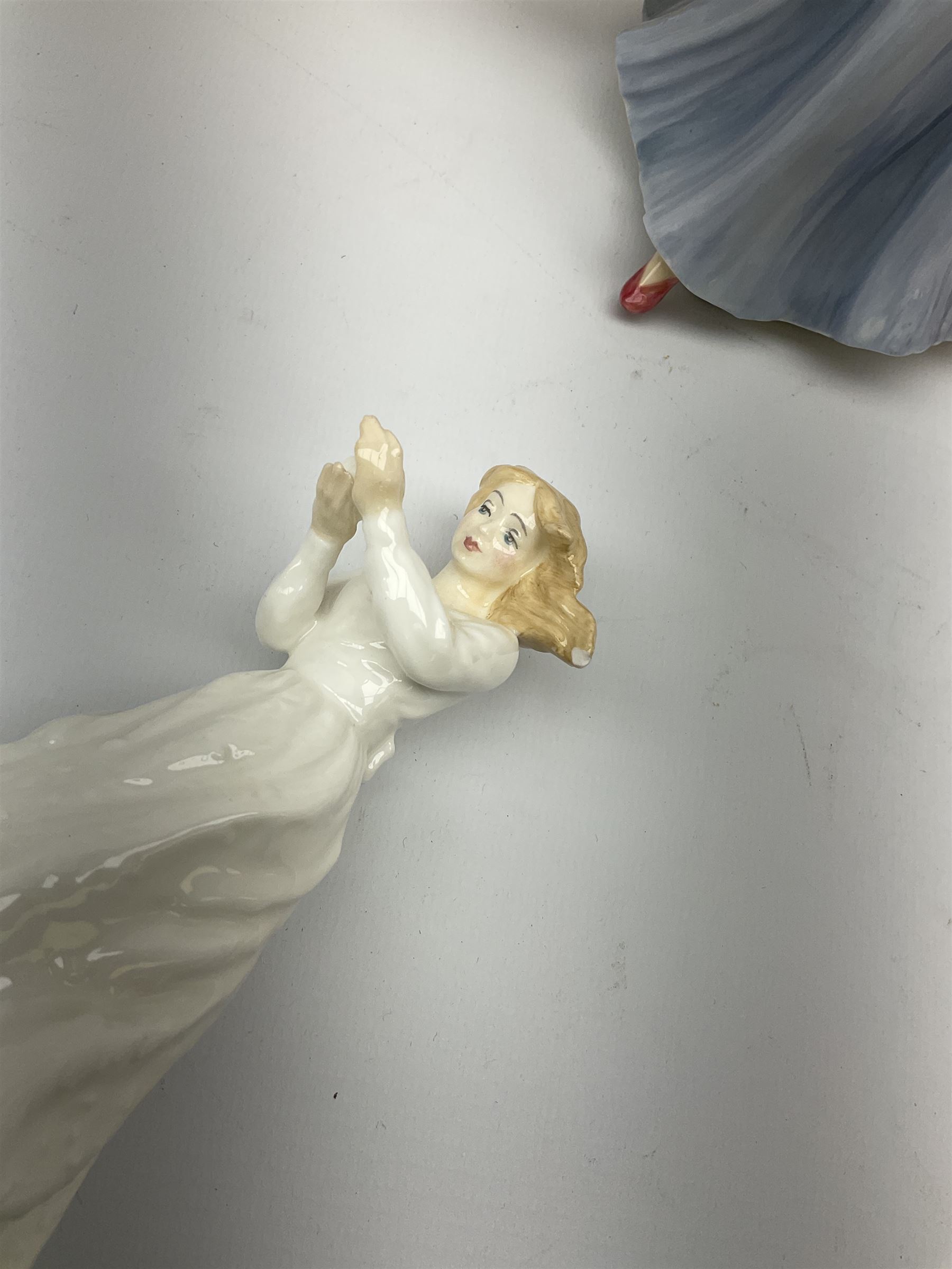 Nine figures; eight Royal Doulton, , Amy, Sandra, thank you, thinking of you, Christmas carols, my love, happy birthday, Merry Christmas and one Coalport figures, Andrea 