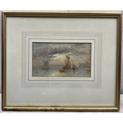 George Weatherill (British 1810-1890): Shipping Off Whitby at Sunset, watercolour signed 12cm x 20cm