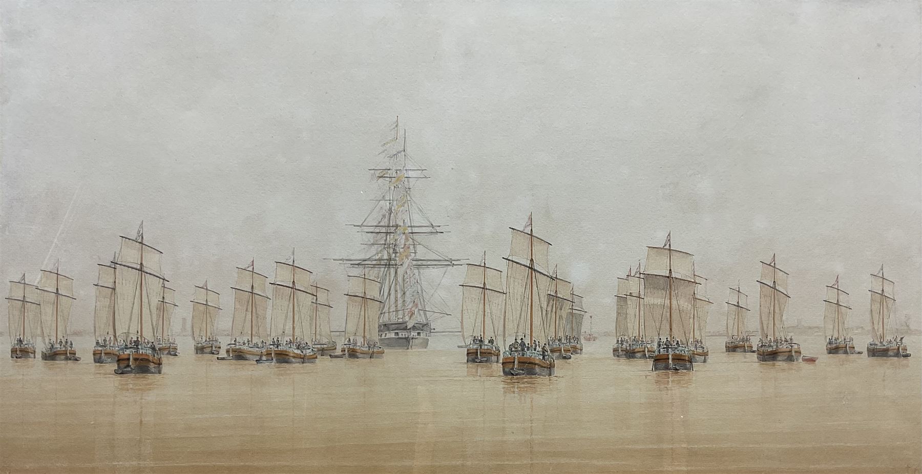 William Frederick Settle (British 1821-1897): A Naval Regatta in the Humber, watercolour signed with monogram and dated '64, 26.5cm x 51cm