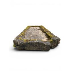 Large 19th century weathered hewn stone sink or shallow planter