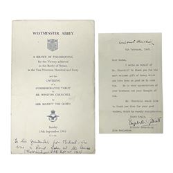 CHURCHILL WINSTON S.: (1874-1965) British Prime Minister 1940-45, 1951-55. Nobel Prize winner for Literature, 1953; post-WW2 T.L.S., to Miss Maclellan from Elizabeth Gilliatt Private Secretary thanking her on behalf of Churchill 