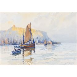 Harry Wanless (British c1872-1934): Fishing Boats Moored outside Scarborough Harbour, wate...