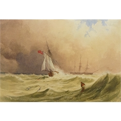  Fishing and Sailing Boats off Shore, 19th century watercolour unsigned 18cm x 26cm  