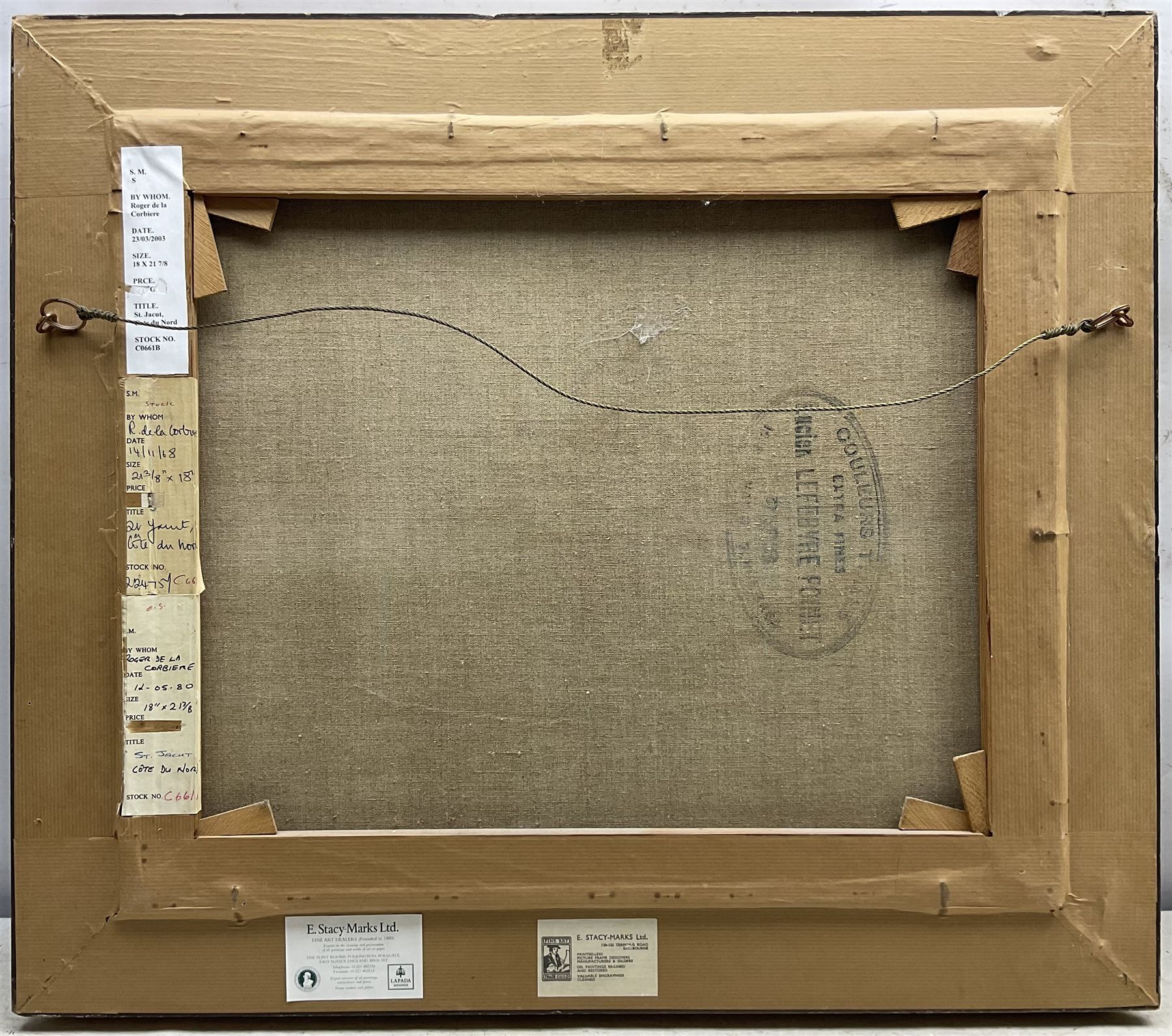 Roger de la Corbière (French 1893-1974): 'St Jacut - Côte du Nord', oil on canvas signed, titled on gallery labels verso 44cm x 53cm 
Provenance: with E Stacy-Marks Ltd. (thrice), Eastbourne and Folkington, labels verso