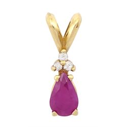 14ct gold pear shaped ruby and round brilliant cut diamond pendant