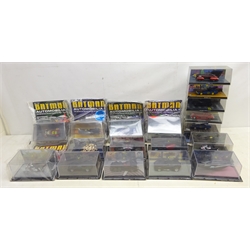 Nineteen Batman model vehicles from the 'Batman Automobilia' collection, each housed in a plastic display case   