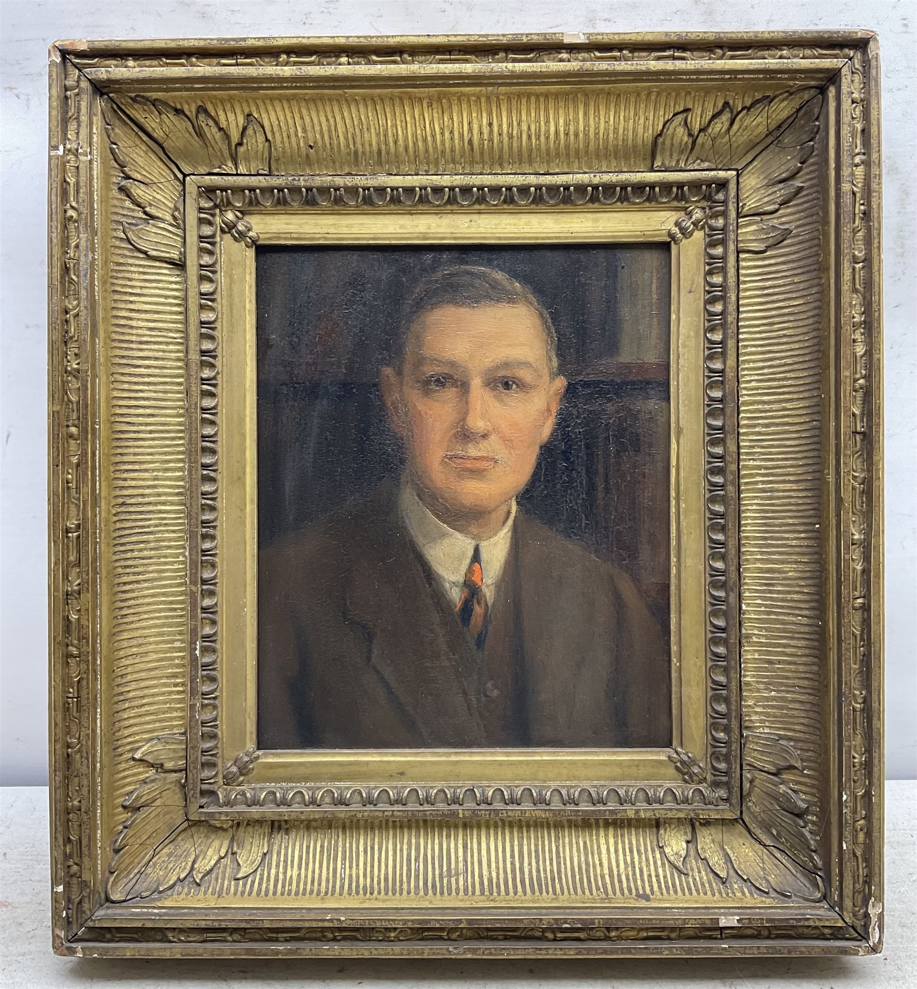 Mary Hill (British 1870-1947): Portrait of 'John Percival Hill Esq', oil on panel signed with initials and dated 1926, titled verso 24cm x 20cm 