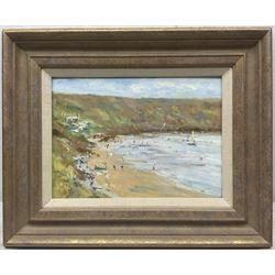 Neville Barker (Yorkshire 1949-2008): 'The Beach at Filey', oil on board signed, titled verso 19cm x 26cm