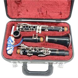 Yamaha- Japanese YCL B-flat Clarinet with silvered keys and mounts in a lined hard case. 