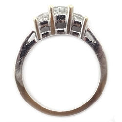  White gold three stone princess cut diamond ring, hallmarked 18ct  