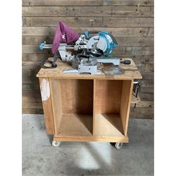 Makita LS0815FL chop saw, with wooden trolley