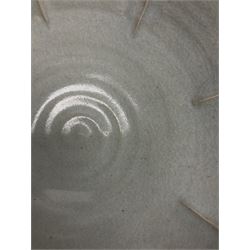 Jeremy Leach (British 1941-): Celadon glazed stoneware bowl of fluted circular form, with impressed mark beneath, D35cm