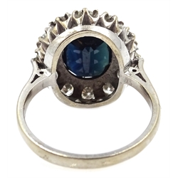  White gold oval sapphire diamond and cluster ring, stamped 18ct  