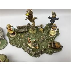 Collection Hummel figures by Goebel, together with three hummel landscapes, Hummel Quelle, Hummel Weiher and Hummel Garten