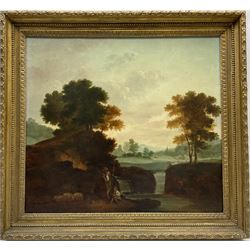 English School (18th/19th century): Classical Landscape with Agricultural Figures and Sheep, oil on canvas unsigned 43cm x 48cm