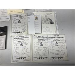 Large collection of signatures of WW2 pilots and aircrew, some original but many facsimile/copies, including Bomber Command, Battle of Britain, Pathfinders, Spitfires, Hurricanes, Typhoons etc; some limited edition and in bookplate form
