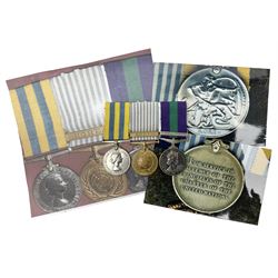 Korean War group of three medals comprising ERII Korea Medal awarded to 22307852 Pte. M. McGill R.A.M.C., UN Korea Medal and ERII General Service Medal with Malaya clasp to 22307852 Cpl. M. McGill R.A.M.C.