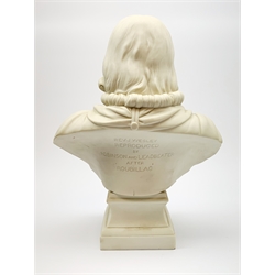 A Robinson and Leadbeater Parian Ware bust of John Wesley after Roubillac, H36cm. 