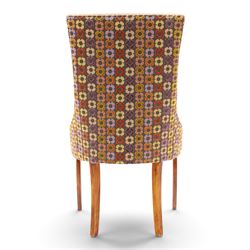 Barker & Stonehouse - set of four upholstered dining chairs, brown upholstery and multi-coloured geometric design, raised on tapering legs