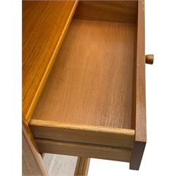 Nathan - teak open bookcase, fitted with sliding glass doors and two drawers