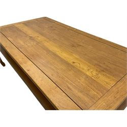 Oriental hardwood rectangular dining table, and six high back dining chairs with solid seats