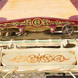 Advertising Trade Dray Wagon for C. Herring & Son, Hartlepool, Dated 1895 and Renovated 1975

An exceptionally decorative late Victorian horse drawn advertising trade dray, built by J. Herring of Hartlepool in 1895 and later renovated by C. Herring in 1975, as recorded by the painted inscription beneath the body. Finished in a striking cream and maroon livery with extensive hand painted signwriting, the wagon carries the name C. Herring & Son, Iron & Steel Processors, Hartlepool along its sides and rear panels. The wagon is fitted with a flat timber loading bed, twin shafts for a single horse, elegant spoked wooden wheels, iron bound tyres, rear headboard and traditional undercarriage with leaf spring suspension. Richly detailed scrollwork and lining throughout make this a particularly attractive example, suitable for collection, display, museum, promotional or coaching purposes.

Features

• Built by J. Herring, Hartlepool, 1895
• Renovated by C. Herring in 1975
• Original style hand painted advertising signwriting
• Flat timber loading platform
• Raised rear headboard with decorative pierced gallery
• Twin shafts for a single horse
• Wooden spoked wheels with iron tyres
• Traditional leaf spring suspension
• Extensive decorative lining and scrollwork throughout
• Attractive cream and maroon colour scheme
• Suitable for private collection, museum or display use

Dimensions:
Overall length: 560 cm
Body length: 300 cm
Width: 158 cm
Height: 150 cm

Wheel Diameters:
Front wheels: 76 cm
Rear wheels: 86 cm