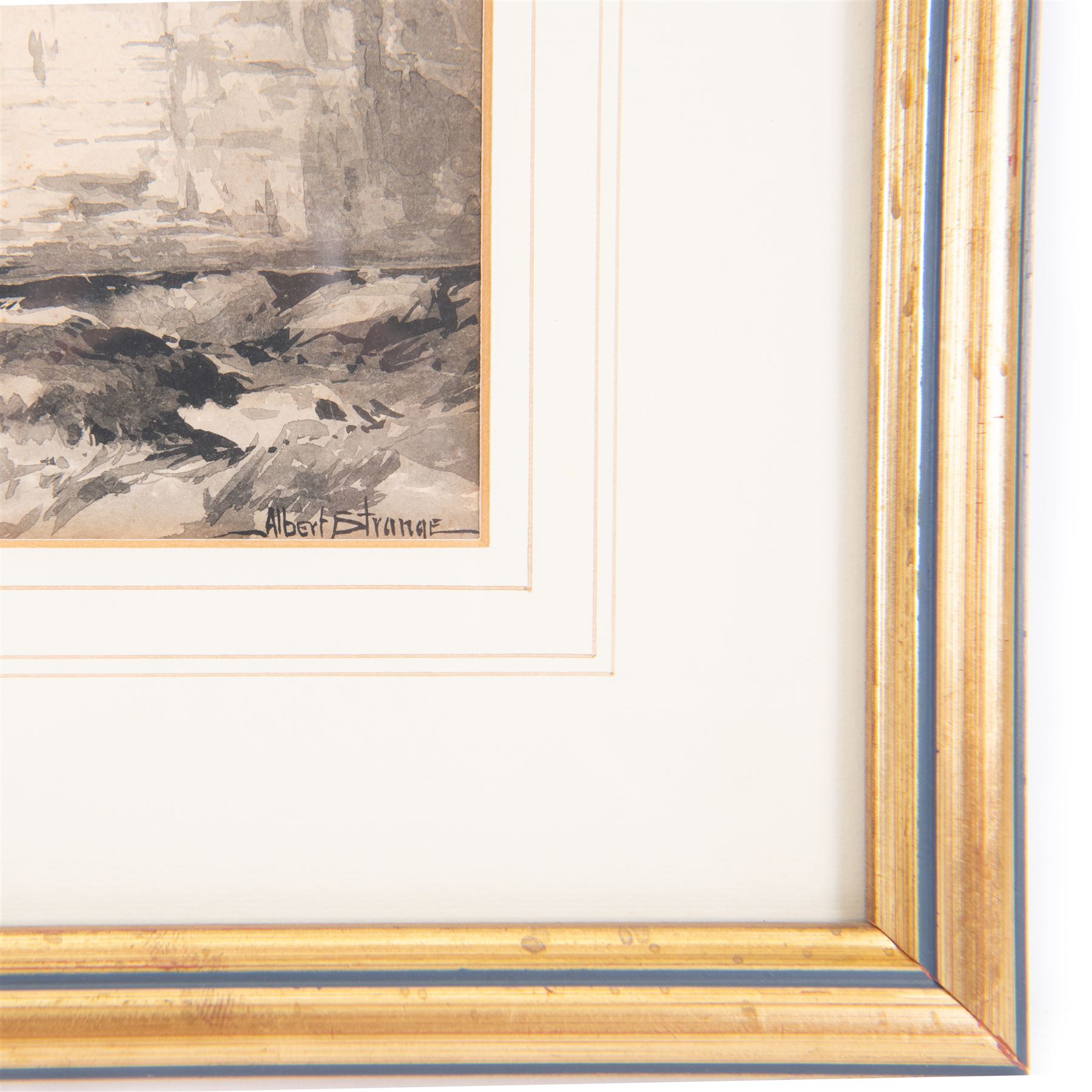 Albert George Strange (British c1855-1917): Sandsend near Whitby, viewed from the Scaur with the Viaduct in the distance, monochrome watercolour signed 17cm x 27cm 
Provenance: original illustration for Joseph Smith Fletcher, 'A Picturesque History of Yorkshire', pub. 1899-1901, p.317