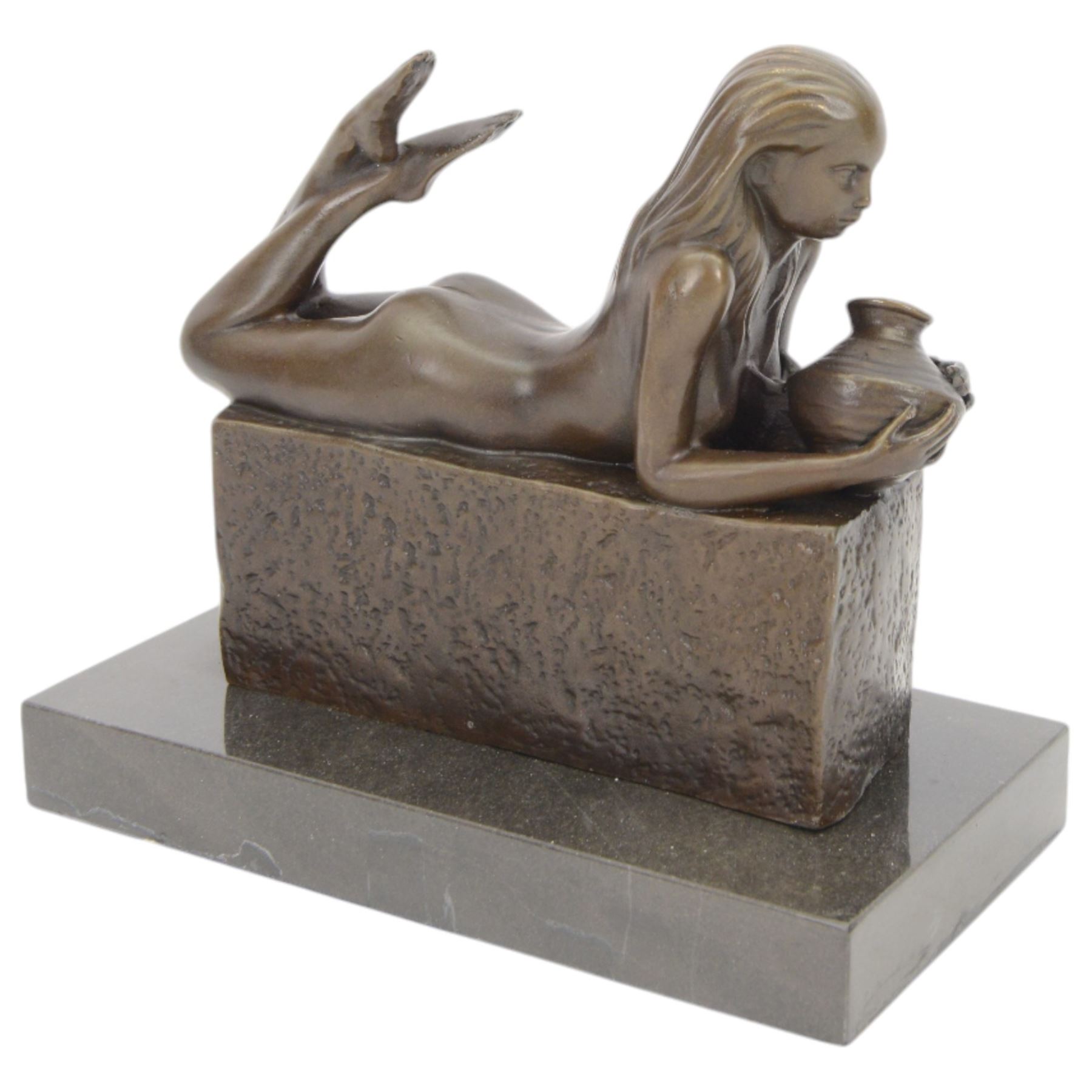 Bronze Aquarius figure, modelled as a nude female figure holding a water jug, signed Pino to base, upon marble plinth, H20cm 