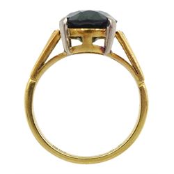 Gold single stone green paste ring, stamped 18ct