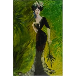  Lady with a Parasol, oil on canvas mounted onto board signed by Francesco Cangiullo (Italian 1884-1977) 37cm x 24cm    