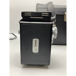 Yashica-A camera body, serial no. A4080073, with 'Yashikor 1:3.5 f=80mm' lens, serial no. 209272 and 'Yashikor 1:3.5f=80mm' lens, serial no 22942, together with Yashica TL-Electro camera body, serial no. 5054162 with 'Yashinon-DS 50mm 1:1.9  40056038