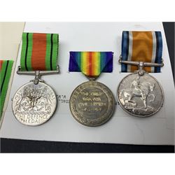 WWI pair of medals comprising British War Medal and Victory Medal awarded to 2nd Lieutenant C.T. Draper; and WWII Defence Medal awarded to Captain C.T. Draper with War Office letter of confirmation; all with ribbons (3)