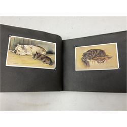 Three albums of cigarette cards including Wills Recruiting Posters, Military Motors and Allied Army Leaders, cricketers etc; another album containing a large quantity of laid-in cigarette cards; and an album of thirty-seven postcards of dogs by Mac (5)