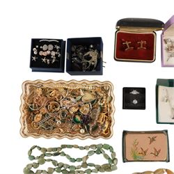 Collection of silver stone set jewellery, including pendant necklace and earrings, together with a collection of costume jewellery rings, earrings, beaded necklaces and two wristwatches