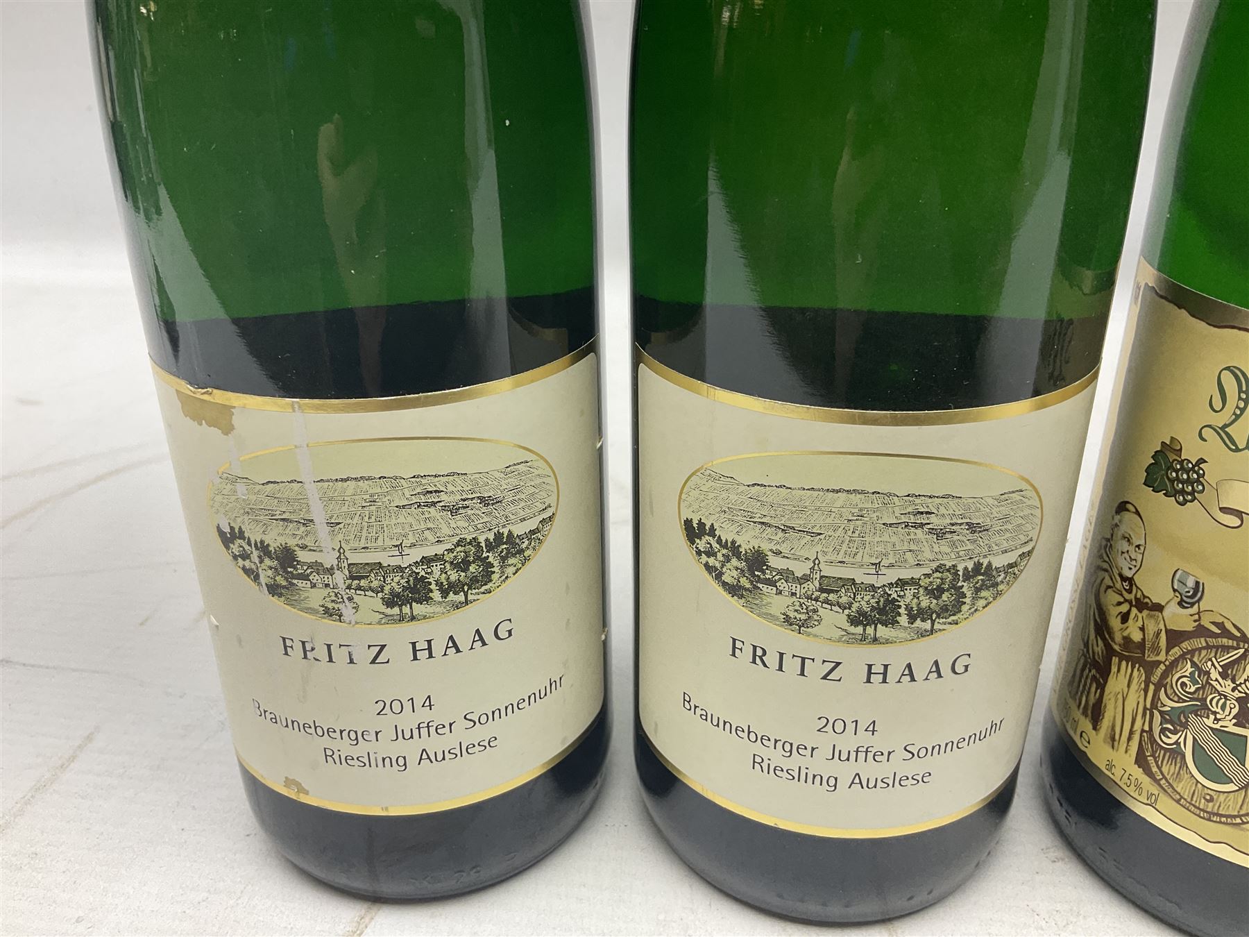 Willi Schaefer, 2016, Graacher Domprobst Riesling Auslese, 750ml, 7.5% vol, two bottles, and Fritz Haag, 2014, Brauneberger Juffer Sonnenuhr, 750ml, 7.5% vol, two bottles 