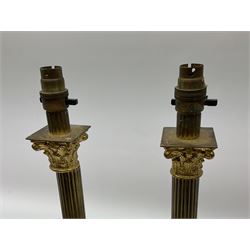 Pair of brassed Corinthian table lamps, not including fixtures H34.5cm
