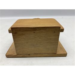 'Rabbitman' oak letter rack of two graduated square panels on a slab base, with carved with rabbit signature, by Peter Heap of Wetwang, H12cm