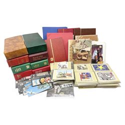 First day covers, PHQ cards and stamps, including small number of mint Queen Elizabeth II stamps, Elizabeth and Philip Diamond Wedding Anniversary 2007 Gibraltar two pound coin cover etc, in one box