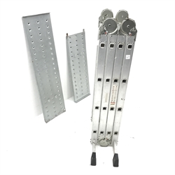 Aluminium folding platform ladders, single metal platform, L444cm