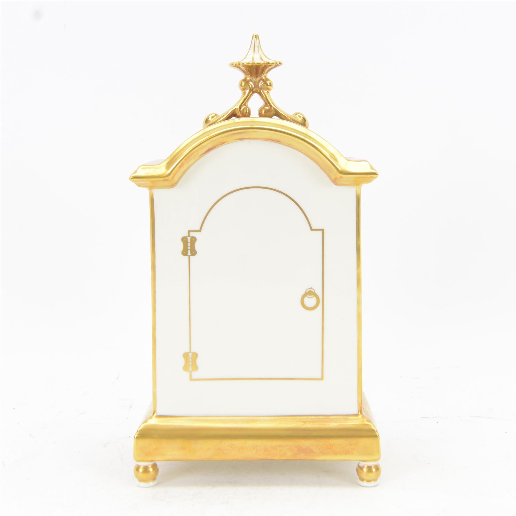 Late 20th century limited edition Royal Worcester mantle clock, hand painted by Jason Bowman with a still life of fruit upon mossy ground, signed J Bowman, with marks beneath including limited edition no 53/200, H27cm, with makers fitted card box 